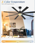 84 Inch Farmhouse Ceiling Fan With Light For Indoor Outdoor Use Waterproof Dimmable LED, 8 blades shown in different color temperatures