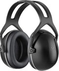 Black noise cancelling ear muffs for adults and kids with 35dB hearing protection, ultra comfortable and adjustable for mowing.
