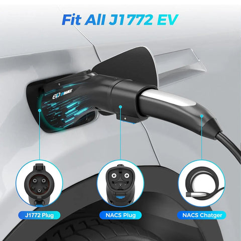 Tesla To J1772 Charger Adapter With Security Lock For High Power 48A 250V Fast Charging Plug And Play Universal J1772 in use
