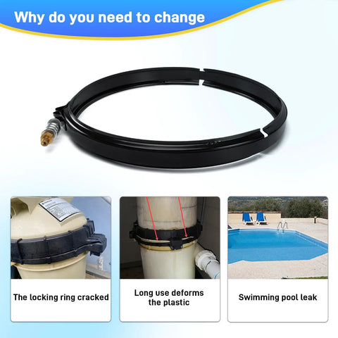 190003 Tension Control Clamp Kit Replacement beside pool filter pump and cracked locking ring image