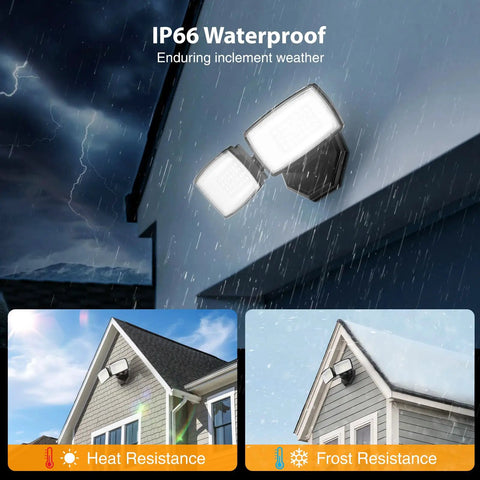 Top Shelf Sleek Dual Head Led Flood Light Badass Bright 6500K Daylight Security Spotlight Wall Mounted All Season Exterior Fixture With Simple Flip Switch For Yard Driveway Parking Lot