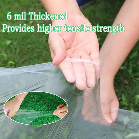 Greenhouse Plastic Sheeting 6 Mil Thick Clear Poly Film For Outdoor Gardens, Waterproof UV Resistant Wind Frost Dust Proof Covering, 6.5 Ft By 10 Ft Durable No Fuss Setup