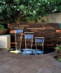 Backyard setup of All In One Pond Waterfall Kit With LED Lights 8 Inch Stainless Steel Spillway 660 GPH Pump Outdoor Fountain.