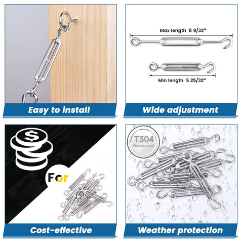 Top Shelf M6 Hook And Eye Turnbuckle 5 Pack For Cable Railings And Outdoor Fencing Heavy Duty Steel Hardware easy install on wood
