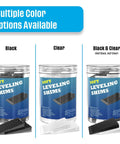 Non Slip Rubber Furniture Levelers Shims jars in black, clear, and black & clear, showing 32 Piece Jar, 2 Inch Cuttable Wedges