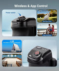 MagSafe Compatible Phone Grip With Wireless Charging And 3500mAh Battery, focus on power switch and app control features.
