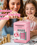 Electronic Piggy Bank For Girls With 4 Digit Password Lock ATM Style Money Safe For Kids Perfect Birthday Gift in use