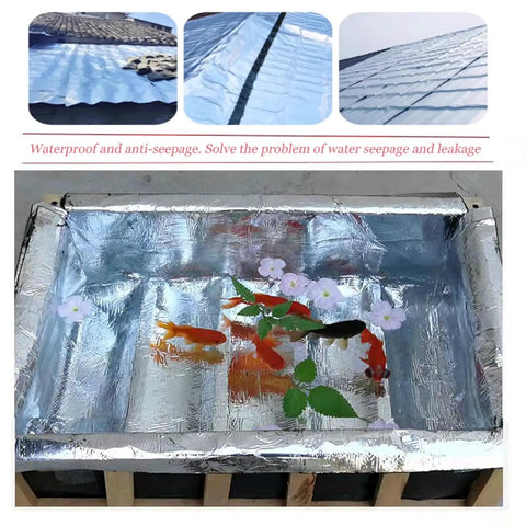 Heavy Duty Aluminum Foil Tape Self Adhesive Roofing Flashing Sealant Waterproof Underlayment Roll used on a waterproof pond