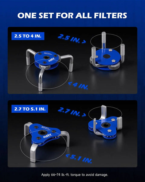 Two Piece Oil Filter Wrench Set With Adjustable Jaw For 2.5-4 Inch And 2.7-5.1 Inch Filters, Keeps A Tight No Slip Grip