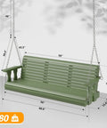 Upgraded Wooden Patio Swing Bench With Adjustable Chains For Outdoor Lounging And Hangout, Heavy Duty 880 Lb Capacity, 5 Ft Green Swing Chair