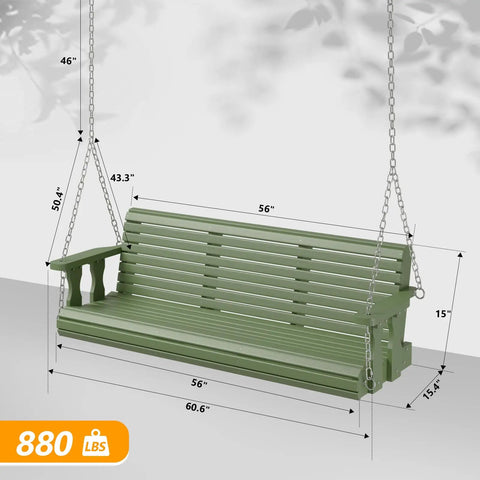 Upgraded Wooden Patio Swing Bench With Adjustable Chains For Outdoor Lounging And Hangout, Heavy Duty 880 Lb Capacity, 5 Ft Green Swing Chair