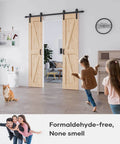36 By 84 Inch Double Sliding Solid Wood Barn Door With 6.6 Foot Hardware Kit And Handle Included DIY Assembly Easy Install