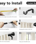 Heavy Duty Black Curtain Rod For Windows 66 To 120 Inches, 1 Inch Diameter, adjustable installation steps illustration