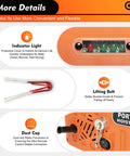 Heavy Duty 660 Lb Electric Chain Hoist With Manual Cable And Wireless Remote Rock Solid 1500W Motor features indicator light, lifting belt, and dust cap.