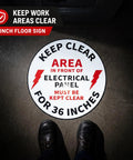 17 inch anti slip floor sticker marking keep clear area in front of electrical panel for safety in factory and warehouse.
