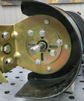 Heavy Duty 2X48 Belt Bench Grinder Attachment With 8 Inch Contact Wheel And 7 Inch Disc showing detailed tensioning setup and connection.