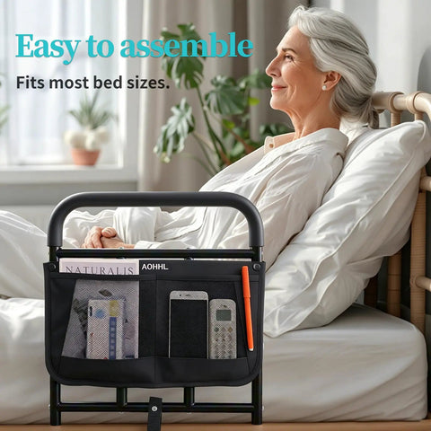 Bed Rails For Old Folks And Seniors With Adjustable Height Under Mattress Bed Guard With Storage Pocket Non Slip Foam Portable