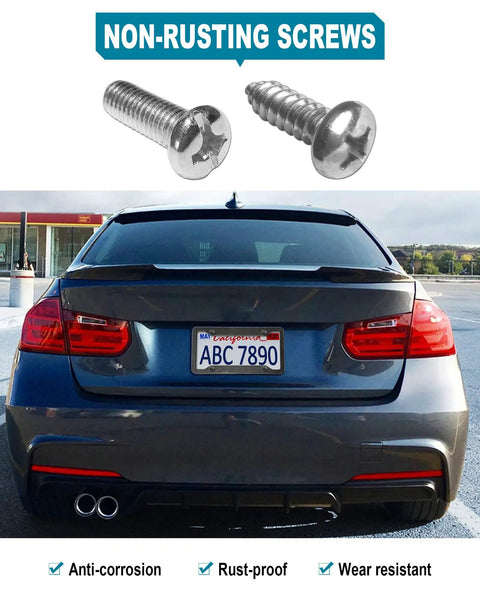 Rear view of car with Dope Carbon Fiber Look License Plate Frames 2 Pack Matte Black Aluminum Car Tag Holder With Mount Screws