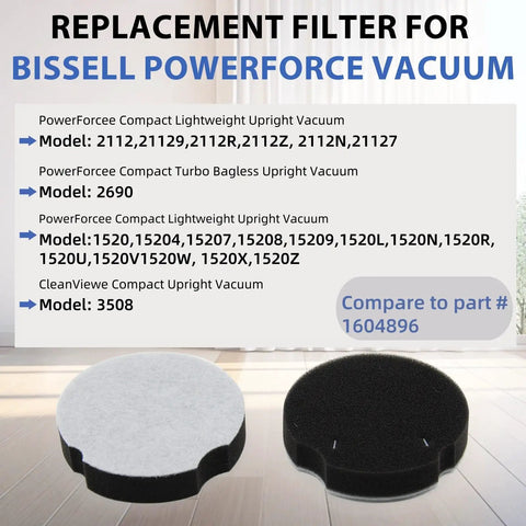 4 Pack Vacuum Filter Replacements for PowerForce Compact Upright Vacuums 1520 2112 - Easy Swap, No Fuss, Compatible with Turbo Bagless 2690 Cleanview 3508, Compare to Part 1604896