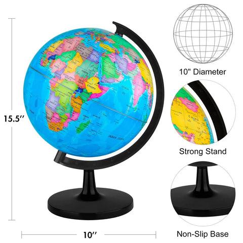 10 Inch DIY World Globe For Kids Learning Hands On Assembly Educational Rotating Globe Large World Map For Classroom Geography Teaching Desk Decor And Office Decoration with strong stand and non-slip base