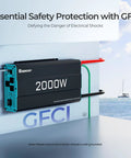 2000W Pure Sine Wave Inverter 12V DC To 110V AC For Off Grid Solar RV Truck And Home Use mounted on wall with GFCI