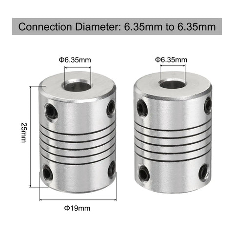 5 Pack Aluminum Alloy Shaft Couplings 6.35mm To 6.35mm Flexible Motor Coupler For CNC Machines And 3D Printers
