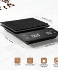 Espresso Scale With Timer For Home Baristas, 3Kg Capacity, 0.1G Precision, Digital Coffee Scale, large platform, side view.