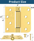 Self Closing Door Hinges With Spring Loaded Action, 4 Inch, Fits 5/8 Inch Radius Or Square Corner Doors UL Listed Brushed Gold