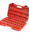 3/8 Inch Drive Hex Socket Set, 36-Piece with Inch and Metric Hex Bits and Long Sockets in red case, beefy chrome steel.
