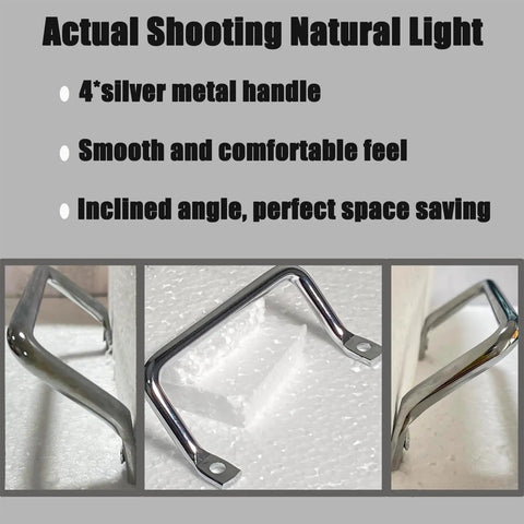 Straight Ahead Stainless Steel Tray Handles Set Of 4 With Comfy Angled Grip And Clean Silver Look, silver metal handle close-up, inclined angle design.