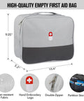 Gray Travel Ready First Aid Bag Kit Empty Medical Supplies Organizer 600D Oxford with large capacity, water-resistant, double zippers.