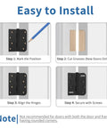 Installation steps for 3 Pack Matte Black Door Hinges 4 Inch With Heavy Duty Iron Frame Including Installation Screws.