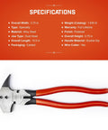 10 Inch Heavy-Duty Fence Pliers With Dipped Handle, Solid Joint, Offset Head, Beefy Forged Alloy Tool Steel, Electronically Hardened Edge