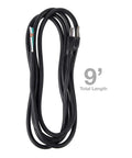 Heavy-Duty 9-Foot 16 AWG Three-Wire Appliance And Power Tool Cord With U Ground NEMA 5-15 Black Weather Resistant SJTW Outdoor Rated