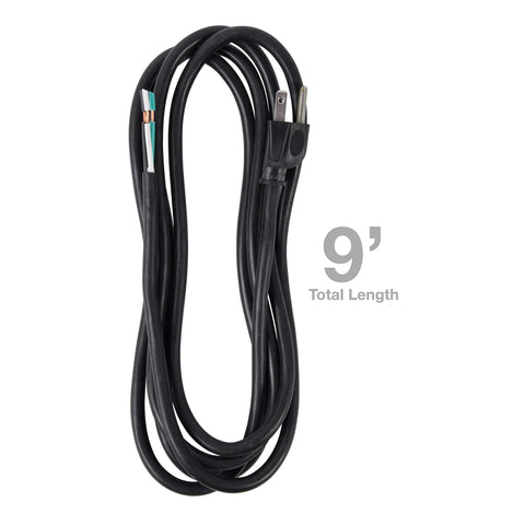 Heavy-Duty 9-Foot 16 AWG Three-Wire Appliance And Power Tool Cord With U Ground NEMA 5-15 Black Weather Resistant SJTW Outdoor Rated
