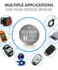 CR2032 3V Lithium Button Cell Batteries 6 Pack with various devices like scales and key fobs illustrating multiple applications.