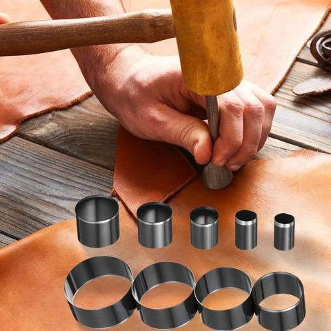 Hands using the 21 Piece Leather Circle Cutter Set Pro Grade Circle Punch Kit 1mm To 55mm With High Carbon Steel Round Cutting Dies