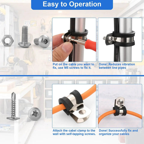 176 Piece Cable Clamps Set With Screws Eight Sizes Rubber Insulated Stainless Steel Cushioned Pipe And Loop Clamps For Wire