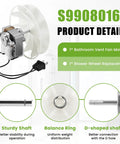 Vent Bath Fan Motor Replacement For NuTone 655 657 658 679 Exhaust Fans, 70 CFM, 120V, 60Hz, includes blower wheel view