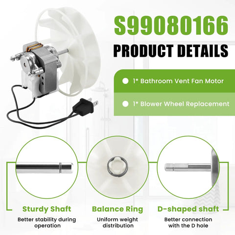Vent Bath Fan Motor Replacement For NuTone 655 657 658 679 Exhaust Fans, 70 CFM, 120V, 60Hz, includes blower wheel view