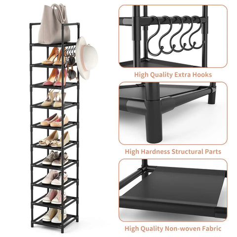 Tall Narrow Metal Shoe Rack Organizer With 10 Tier Design For Entryway And Closet Space Saver Corner Shelf