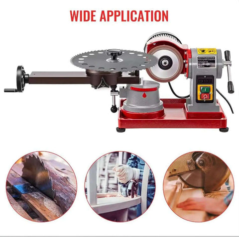 Rock Solid Circular Saw Blade Sharpening Station With 370W Heavy Hitter Motor And 2850RPM rotary angle; precision grinding setup.