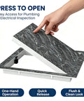 Hand pressing Aluminum Alloy Press To Open Drywall Access Panel Invisible Hidden Wall Cover for plumbing access.