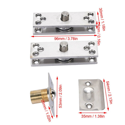 Hidden Door Hinge With 360 Degree Rotation Heavy Duty Pivot Hinge In Stainless Steel 220 Lbs Load Bearing Concealed Hinge For Secret Doors Bookcase Murphy And Shelf Doors displayed with dimensions in millimeters and inches