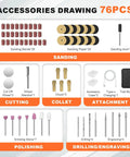 Mini Cordless Rotary Tool Kit With 76 Piece Accessory Set 5 Speed 3.7V Rechargeable Hand Tool accessories diagram