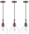 Modern Industrial Farmhouse 6.5 Inch Hand Blown Seeded Glass Pendant Lights In Washed Copper Finish Dope 3 Pack With 1 Light Each Ceiling Fixture For Kitchen Island Bedroom Bar Corridor Sink
