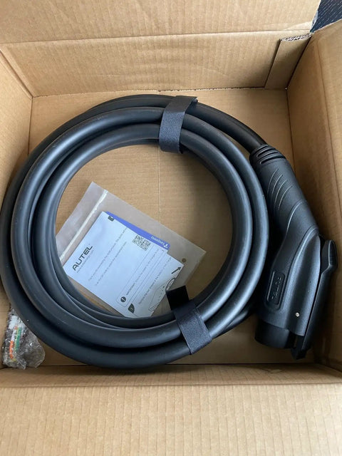 Premium Sae J1772 Level 2 Electric Vehicle Charging Cord Upgrade Your Daily Routine With This Rugged Fifty Amp Replacement Cable Measuring Twenty Five Feet in a box.