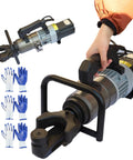 Heavy Duty Electric Rebar Cutter And Bender With 1800W Pure Copper Motor, handheld view showing cutting jaws and included safety gloves.