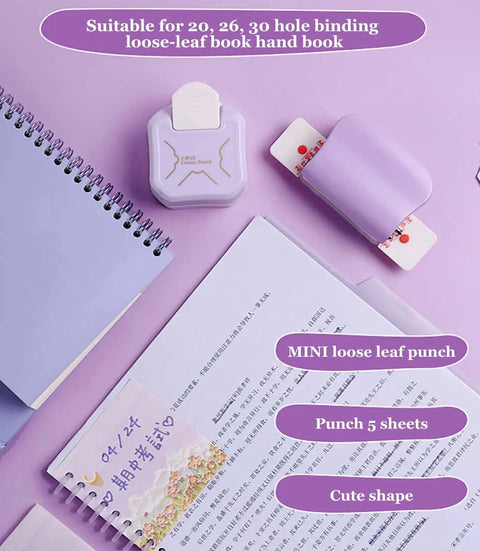 Six Hole Puncher For A4 A5 B5 Loose Leaf Notebooks And Scrapbooks, 20 26 30 Hole Configurations, purple mini punch