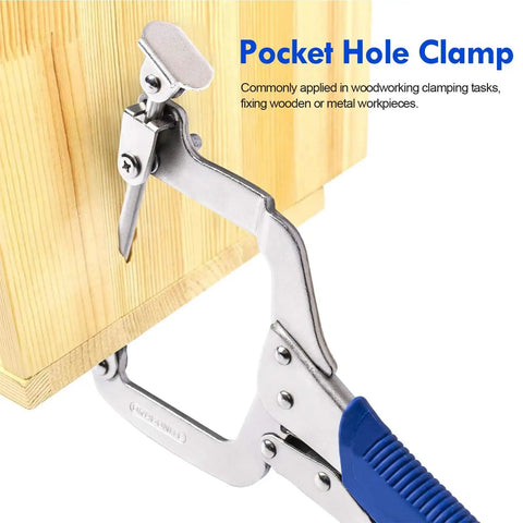 11-Inch Pocket Hole Clamp 2-In-1 Right Angle And Pocket Hole Dual-Use Clamp For Drawer Construction, Shelves, Cabinets, Boxes, And DIY Woodworking Projects on wood panel